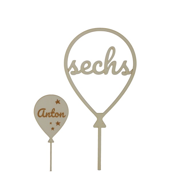 Cake Topper Ballon Stern Set Zahl 6 aus Holz