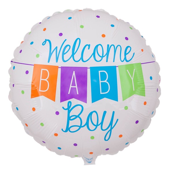 Gepunkteter Ballon zur Geburt "Welcome Baby Boy"