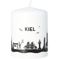 Stumpenkerze Skyline Kiel Weiß Stumpenkerze Skyline Kiel Weiß