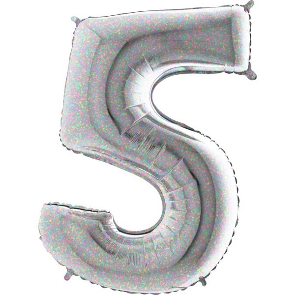Zahlenballon Silber Holo "5"