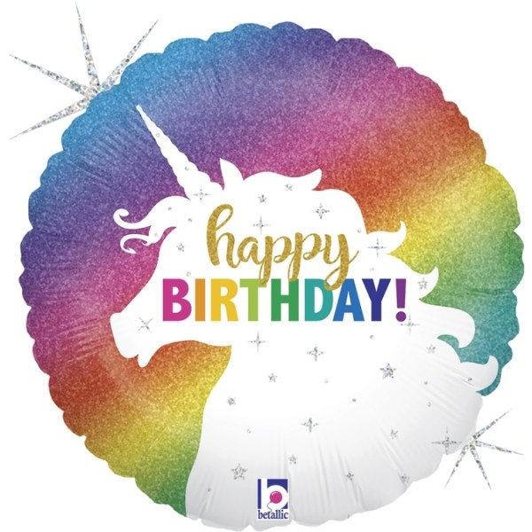 Einhorn Regenbogenballon "Happy Birthday"