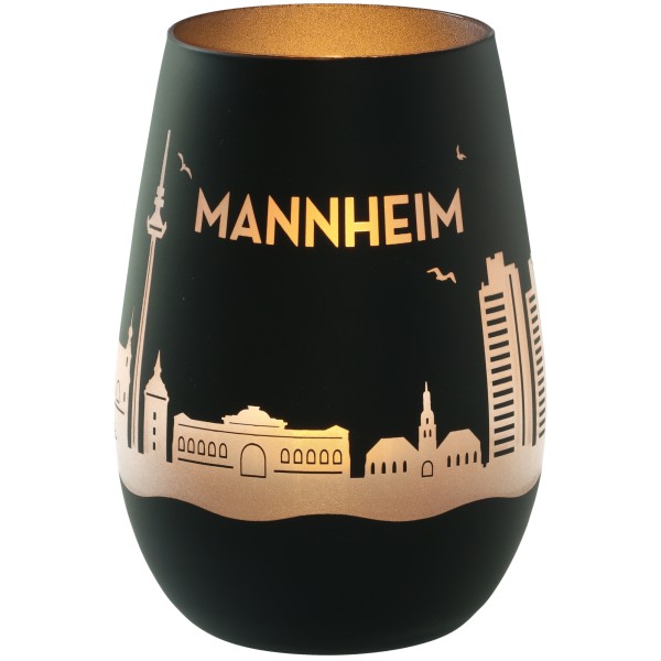 Windlicht Skyline Mannheim Schwarz/Silber